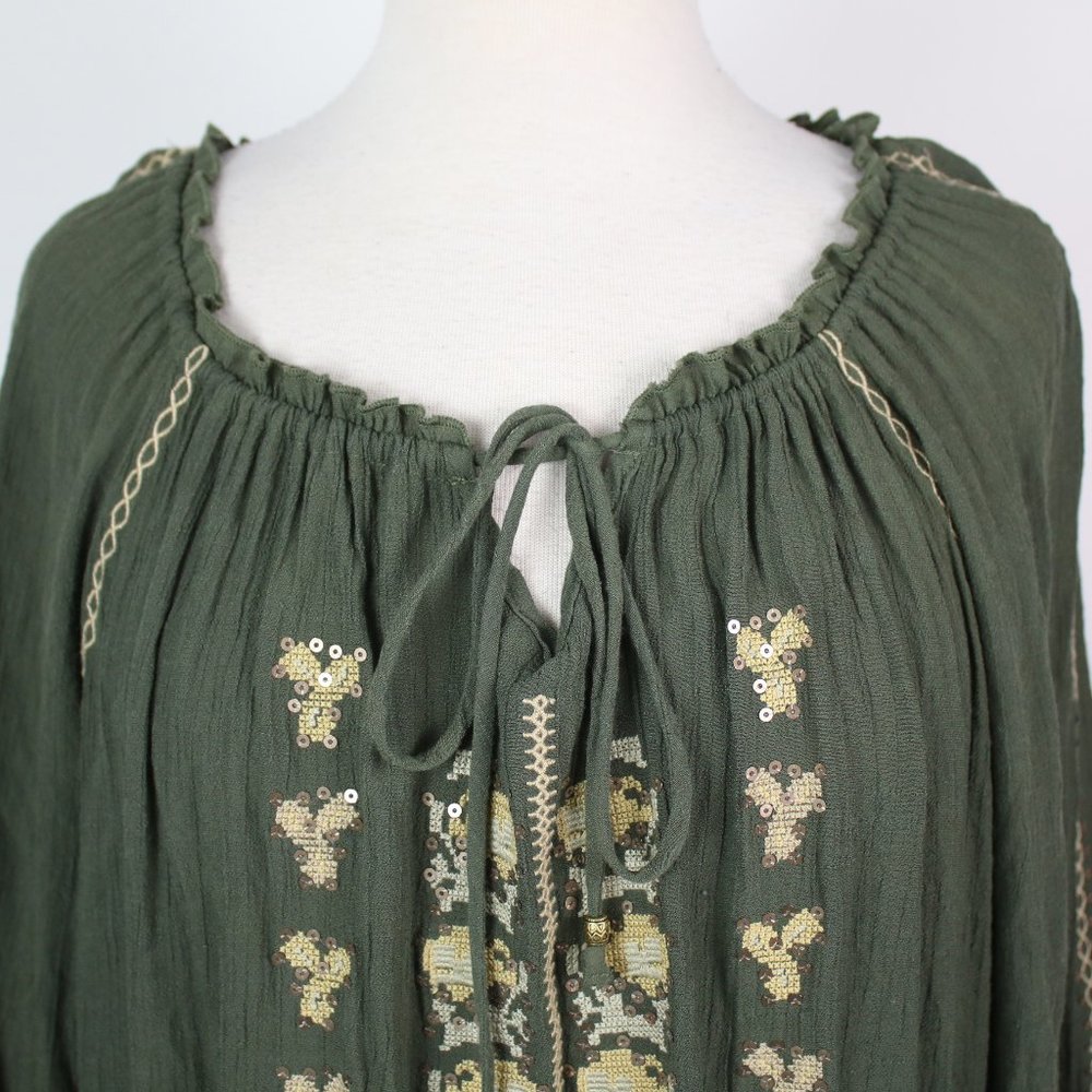 Cocomo Womens 2X Embroidered Peasant Crinkle Boho Top - Picture 3 of 5